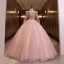 Élégant Rougissant Rose Perlage Paillettes En Dentelle Fleur Robe De Bal 2022 Robe Boule Encolure Dégagée Manches Longues Dos Nu Longue Robe De Ceremonie