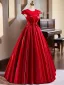 Modest / Simple Burgundy Prom Dresses 2025 Ball Gown Scoop Neck Cap Sleeves Bow Sash Backless Floor-Length / Long Prom Formal Dresses