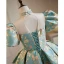 Chinese style Sky Blue Pearl Printing Prom Flower Girl Dresses 2023 Cascading Ruffles Ball Gown High Neck Puffy Short Sleeve Backless Floor-Length / Long Flower Girl Dresses