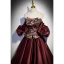 Vintage / Retro Burgundy Embroidered Formal Dresses 2022 Satin Off-The-Shoulder Puffy Short Sleeve Backless Floor-Length / Long Prom Dresses