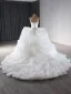 Luxury / Gorgeous White Cascading Ruffles Ball Gown Wedding Dresses 2024 Strapless Sleeveless Backless Court Train Wedding