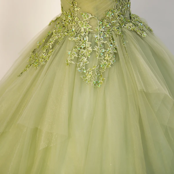 Elegant Sage Green Sequins Lace Flower Prom Dresses 2023 Ball Gown Scoop Neck Sleeveless Backless Floor-Length / Long Prom Formal Dresses