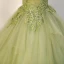 Elegant Sage Green Sequins Lace Flower Prom Dresses 2023 Ball Gown Scoop Neck Sleeveless Backless Floor-Length / Long Prom Formal Dresses