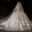 Luxury / Gorgeous Ivory Beading Sequins Satin Wedding Dresses 2024 Ball Gown U-Neck Long Sleeve Backless Royal Train Wedding