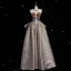 Vintage / Retro Unusual Gold Printing Sequins Prom Dresses 2024 A-Line / Princess Strapless Sleeveless Backless Bow Floor-Length / Long Prom Formal Dresses