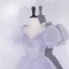 Chic / Beautiful Sky Blue Beading Sequins Prom Dresses 2022 Ball Gown Scoop Neck Short Sleeve Puffy Backless Floor-Length / Long Prom Formal Dresses