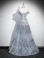 Glitzernden Himmelblau Perlenstickerei Pailletten Ballkleider 2025 A Linie Off Shoulder Kurze Ärmel Rückenfreies Lange Ball Festliche Kleider