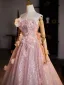 Luxury / Gorgeous Blushing Pink Sequins Appliques Prom Dresses 2025 Ball Gown Strapless Sleeveless Backless Floor-Length / Long Prom Formal Dresses