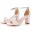 Sexy White Lace Flower Pearl Wedding Shoes 2023 Ankle Strap 7 cm Stiletto Heels Open / Peep Toe Wedding Sandals High Heels