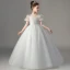 Chic / Beautiful White Pearl Wedding Flower Girl Dresses 2022 Ball Gown Square Neckline Puffy Short Sleeve Backless Floor-Length / Long Flower Girl Dresses