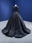 Haut de Gamme Bling Bling Noire Fait main Paillettes Robe De Bal 2024 Robe Boule Encolure Dégagée Manches Longues Train De Balayage Promo Robe De Ceremonie
