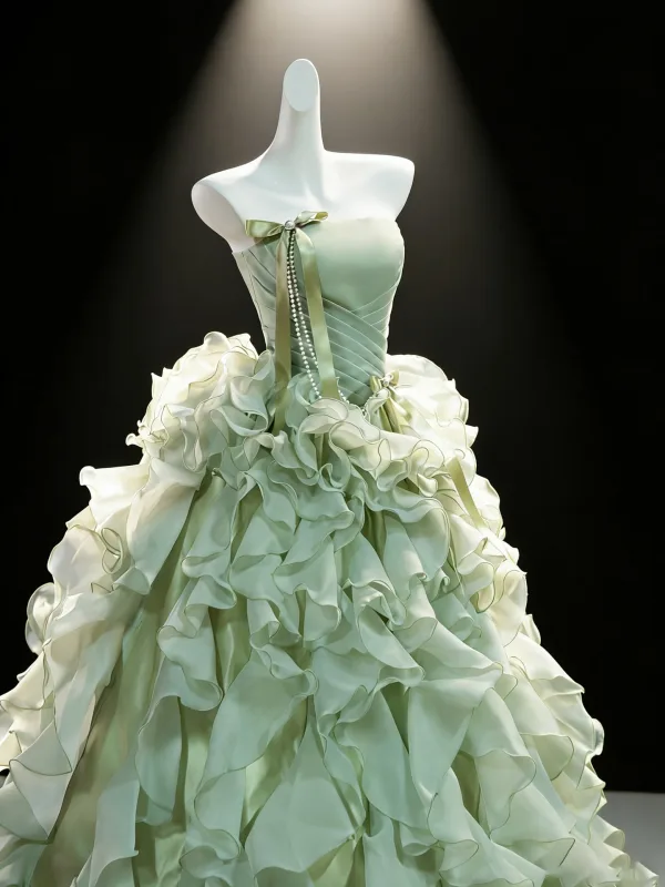 Prom Dresses Formal Dresses Prom Dresses Sage Green Crossed Straps Backless Bow Cascading Ruffles Floor-Length / Long Polyester Strapless Prom Fall Spring Summer Sleeveless Ethereal
