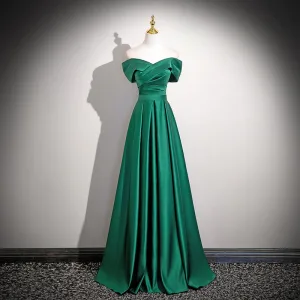 Vintage Retro Green Prom Dresses 2026 Off The Shoulder A Line Princess Sleeveless Backless Floor Length Long Prom Formal Dresses