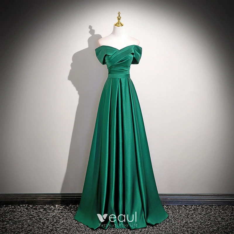 Vintage / Retro Green Prom Dresses 2026 Off-The-Shoulder A-Line / Princess  Sleeveless Backless Floor-Length / Long Prom Formal Dresses