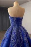 Vintage / Retro High-end Royal Blue Handmade  Beading Sequins Satin Prom Dresses 2025 Trumpet / Mermaid Strapless Sleeveless Backless Court Train Prom Formal Dresses