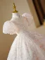 Lovely Champagne Sequins Beading Pearl Butterfly Birthday Flower Girl Dresses 2023 Ball Gown High Neck Puffy Short Sleeve Floor-Length / Long Flower Girl Dresses