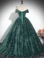Sparkly Dark Green Sequins Prom Dresses 2024 Ball Gown Off-The-Shoulder Sleeveless Backless Floor-Length / Long Prom Formal Dresses