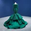 Haut de Gamme Vert Foncé Perlage Perle Paillettes En Dentelle Fleur Robe De Soirée 2022 Satin Trompette / Sirène Encolure Carrée Manches Courtes Dos Nu Longue Robe De Ceremonie