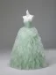 Onírico Verde Salvia Perla Lentejuelas Con Encaje Flor Volantes En Cascada Vestidos de gala 2026 Ball Gown Sin Tirantes Sin Mangas Sin Espalda