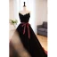 Elegante Schwarz Velour Ballkleider 2023 Ballkleid Bandeau Ärmellos Rückenfreies Schleife Stoffgürtel Hof-Schleppe Ball Festliche Kleider