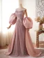 Luxe Rougissant Rose Faux Diamant Paillettes Robe De Bal 2026 Trompette / Sirène Bustier Gonflée Manches Courtes Dos Nu Train De Balayage Robe De Ceremonie