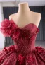 High-end Burgundy Appliques Pearl Sequins Prom Dresses 2024 Ball Gown Strapless Sleeveless Backless Chapel Train Tulle Prom Formal Dresses