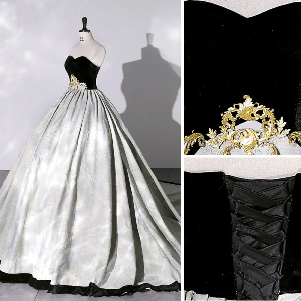Élégant Noire Daim Robe De Bal 2022 Robe Boule Bustier Sans Manches Dos Nu Chapel Train Robe De Ceremonie