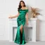 Chic / Beautiful Green Split Front Evening Dresses 2022 Trumpet / Mermaid Off-The-Shoulder Short Sleeve Backless Floor-Length / Long Evening Party Formal Dresses