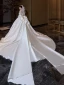Vintage / Originale Ivoire Perlage Paillettes Satin Robe De Mariée 2024 Robe Boule Encolure Carrée Manches Longues Dos Nu Noeud Royal Train Mariage