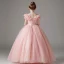 Chic / Beautiful Blushing Pink Sequins Flower Girl Dresses 2023 Ball Gown Off-The-Shoulder Short Sleeve Floor-Length / Long Prom
