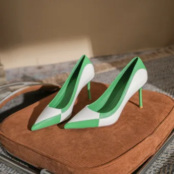 Fashion Green Street Wear Patchwork Pumps 2022 8 Cm Stiletto Heels Pointed Toe Pumps High Heels