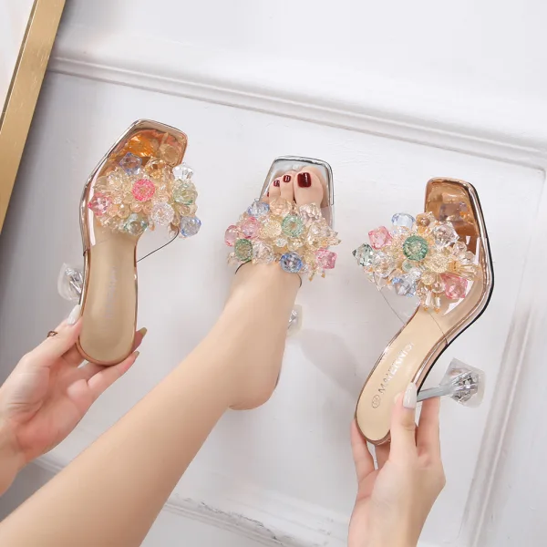Sexy Gold Crystal Cocktail Party Womens Sandals 2023 9 cm Stiletto Heels Open / Peep Toe Sandals High Heels