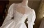 Vintage / Retro Medieval White Lace Flower Satin Wedding Dresses 2025 Ball Gown High Neck Long Sleeve Backless Court Train