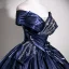 Vintage / Retro Navy Blue Beading Prom Dresses 2025 Ball Gown Off-The-Shoulder Sleeveless Backless Floor-Length / Long Formal Dresses