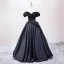 Elegant Black Prom Dresses 2025 Ball Gown Off-The-Shoulder Puffy Short Sleeve Backless Floor-Length / Long Prom Formal Dresses