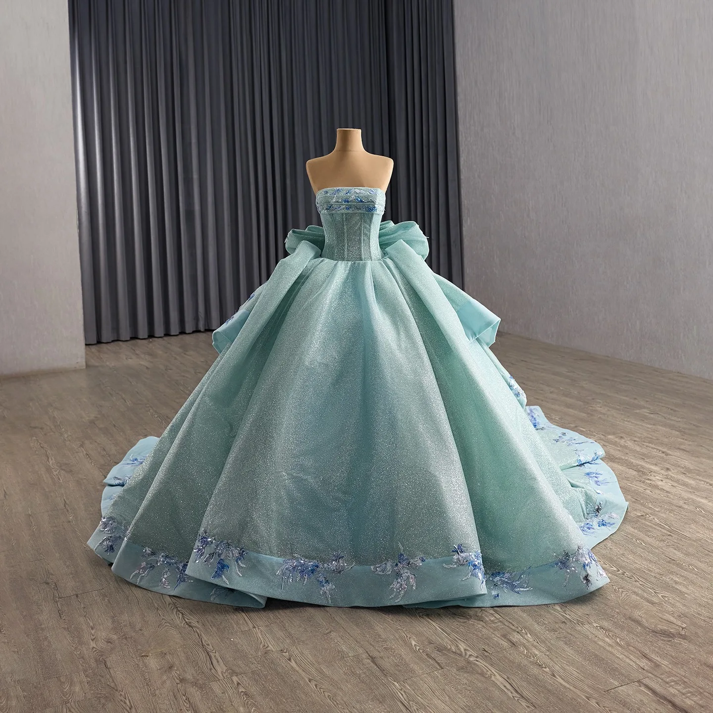 green emerald velvet dress Open-Back Strapless Beaded-Print Prom Dress with Slit Black / 4 main image 0
