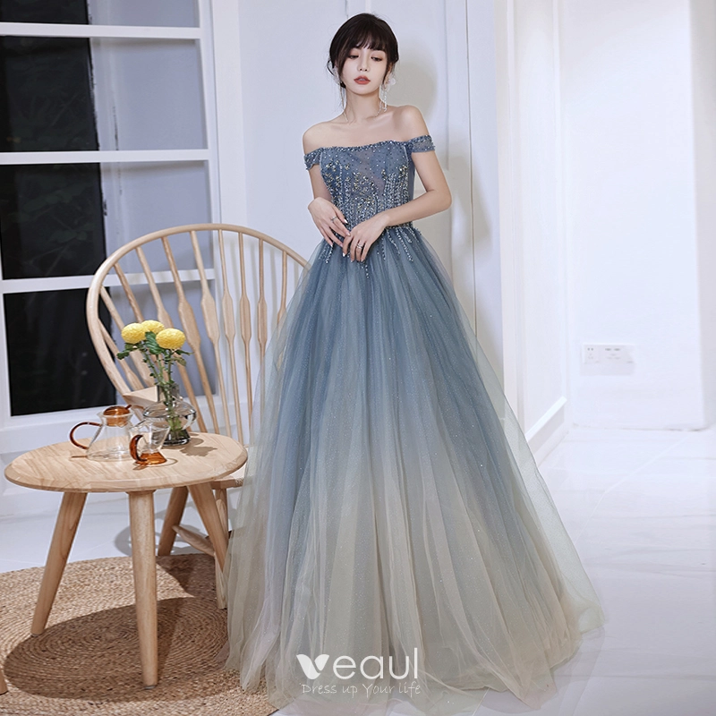 Chic / Beautiful Multi-Colors Ocean Blue Prom Dresses 2022 A-Line / Princess Off-The-Shoulder Beading Sequins Sleeveless Backless Floor-Length / Long Prom Formal Dresses Chic / Beautiful Multi-Colors Ocean Blue Prom Dresses 2022 A-Line / Princess Off-The-Shoulder Beading Sequins Sleeveless Backless Floor-Length / Long Prom Formal Dresses