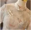 Chinese style Beige Printing Tea-length Cheongsam 2025 Trumpet / Mermaid High Neck Short Sleeve Evening Party Cheongsam / Qipao