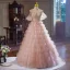Haut de Gamme Rougissant Rose Perlage Perle Faux Diamant Volants en Cascade Robe De Bal 2024 Robe Boule De l'épaule Sans Manches Dos Nu Longue Promo Robe De Ceremonie