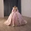 Luxury / Gorgeous Lovely Candy Pink Handmade  Beading Sequins Lace Flower Prom Dresses 2026 Ball Gown Off-The-Shoulder Sleeveless Backless Bow