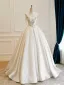 Amazing / Unique Crystal Ivory Satin Wedding Dresses 2025 A-Line / Princess U-Neck Beading Crossed Straps Sweep Train Sleeveless