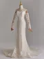 Vintage / Retro White Lace Flower Wedding Dresses 2025 Trumpet / Mermaid Off-The-Shoulder Long Sleeve Backless Sweep Train Wedding