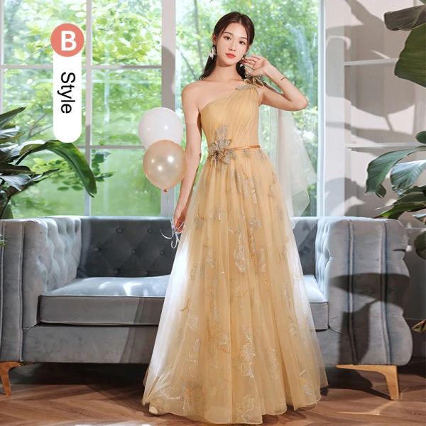 Modest / Simple Champagne Lace Flower Bridesmaid Dresses 2023 A-Line / Princess Short Sleeve Backless Floor-Length / Long Bridesmaid Dresses