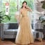 Modest / Simple Champagne Lace Flower Bridesmaid Dresses 2023 A-Line / Princess Short Sleeve Backless Floor-Length / Long Bridesmaid Dresses