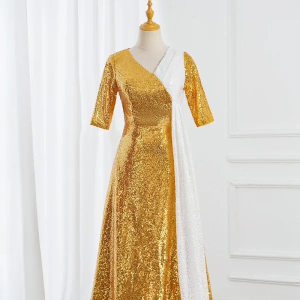 Vintage / Originale Bleu Roi Paillettes Robe De Bal 2025 Trompette / Sirène V-Cou Manches Courtes Longue Promo Robe De Ceremonie