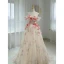 Flower Fairy White Rhinestone Appliques Prom Dresses 2023 A-Line / Princess Off-The-Shoulder Short Sleeve Backless Floor-Length / Long Prom Formal Dresses