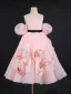 Lovely Blushing Pink Appliques Birthday Organza Flower Girl Dresses 2024 A-Line / Princess Strapless Puffy Short Sleeve Backless Floor-Length / Long