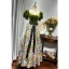 Elegant Clover Green Satin Printing Prom Dresses 2022 A-Line / Princess Square Neckline Puffy Short Sleeve Backless Pearl Sash Bow Floor-Length / Long Formal Dresses