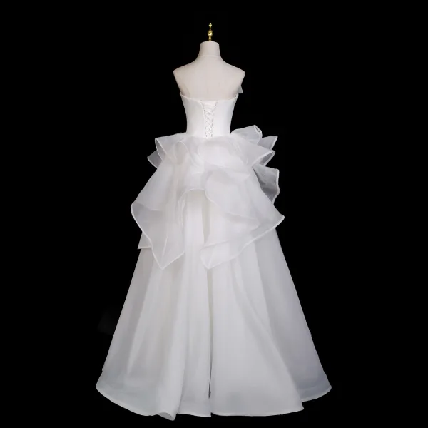 Simple Blanche Robe De Bal 2025 Robe Boule Bustier Sans Manches Dos Nu Longue Promo Robe De Ceremonie