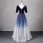 Vintage / Retro Navy Blue Beading Sequins Prom Dresses 2024 A-Line / Princess Square Neckline Short Sleeve Backless Floor-Length / Long Prom Formal Dresses